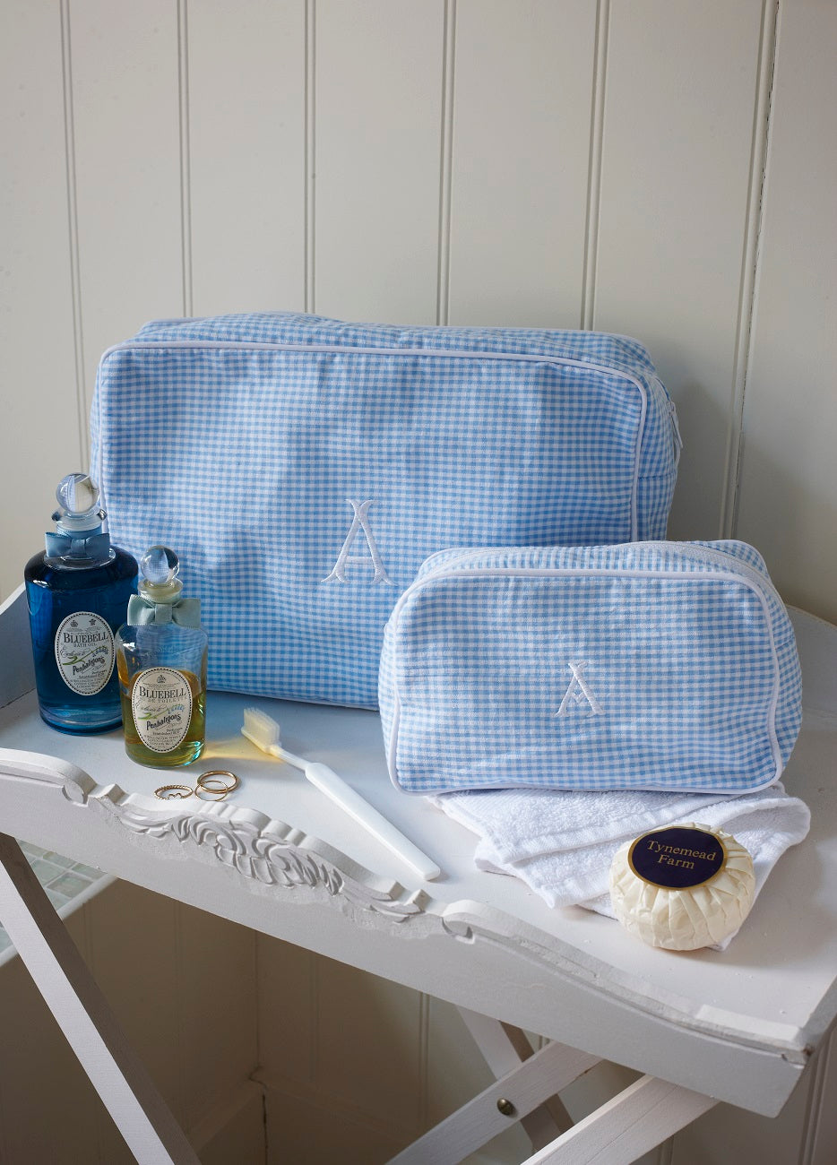 Blue Seersucker Make Up Bag