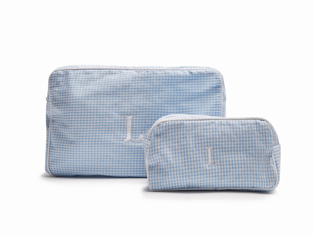 Blue Seersucker Make Up Bag