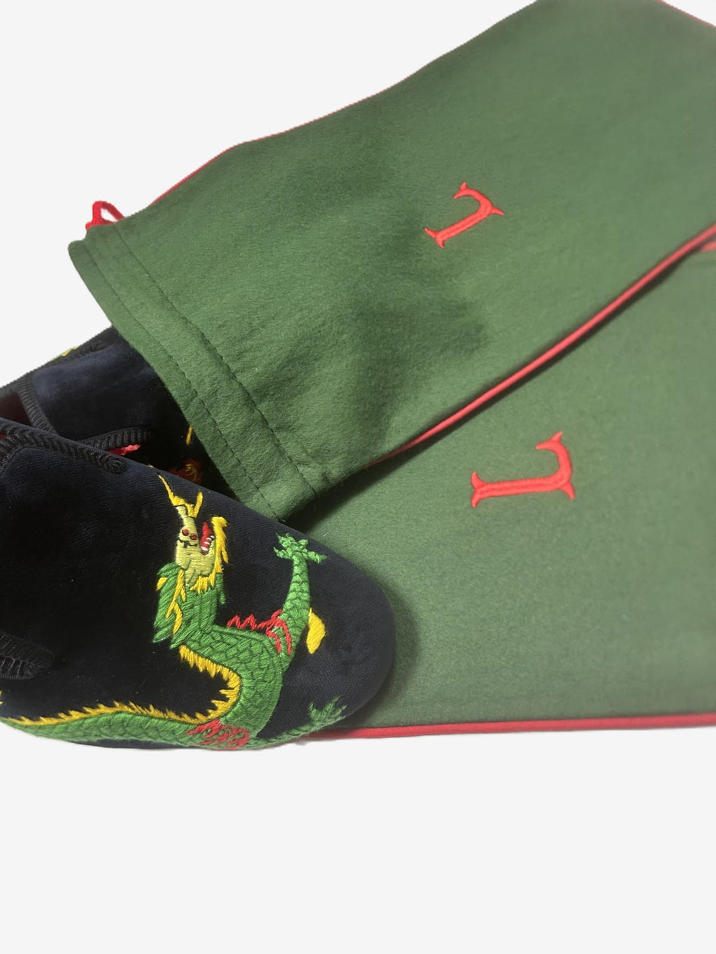 Green/Red Pair of Shoe Bags
