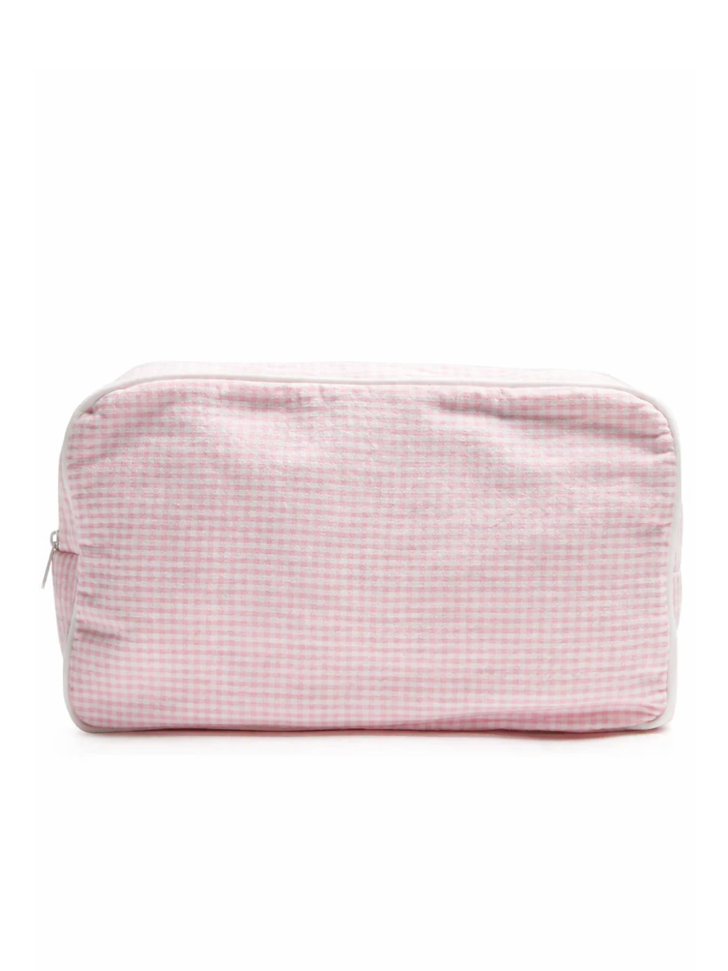 Medium Pink Seersucker Wash Bag