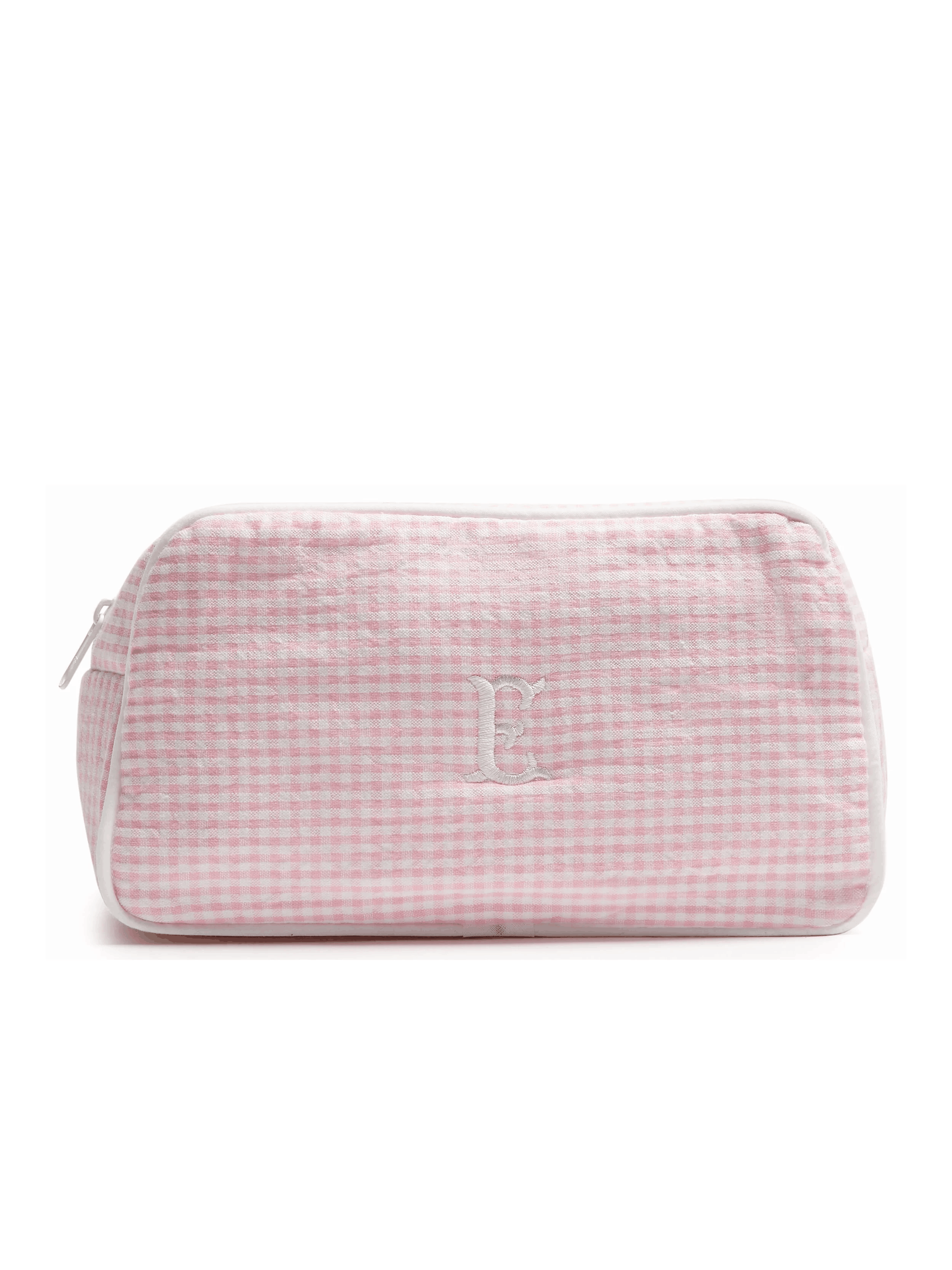 Pink Seersucker Make Up Bag