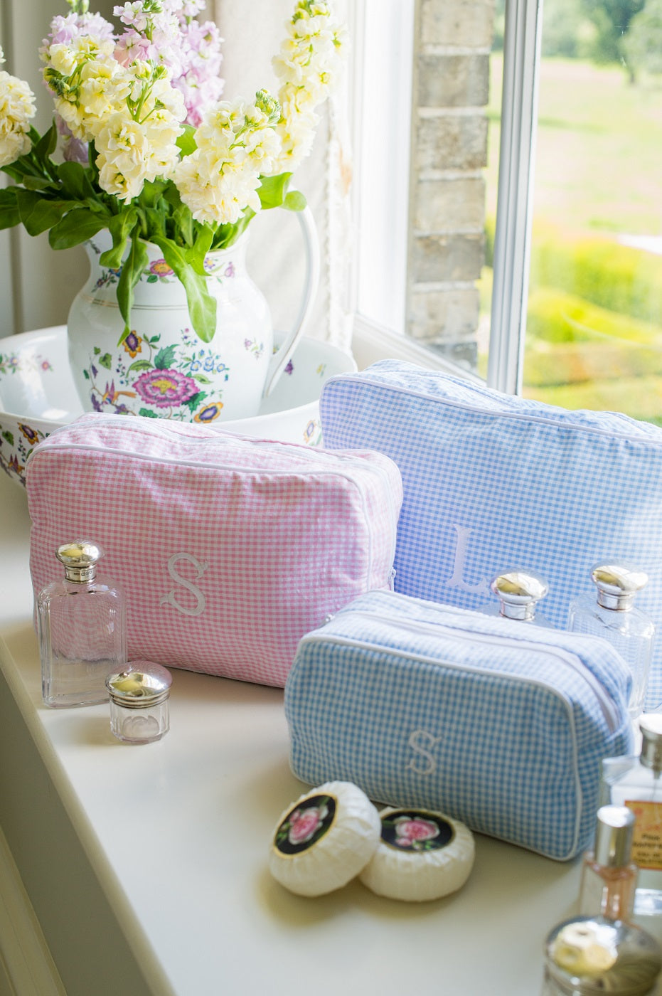 Blue Seersucker Make Up Bag